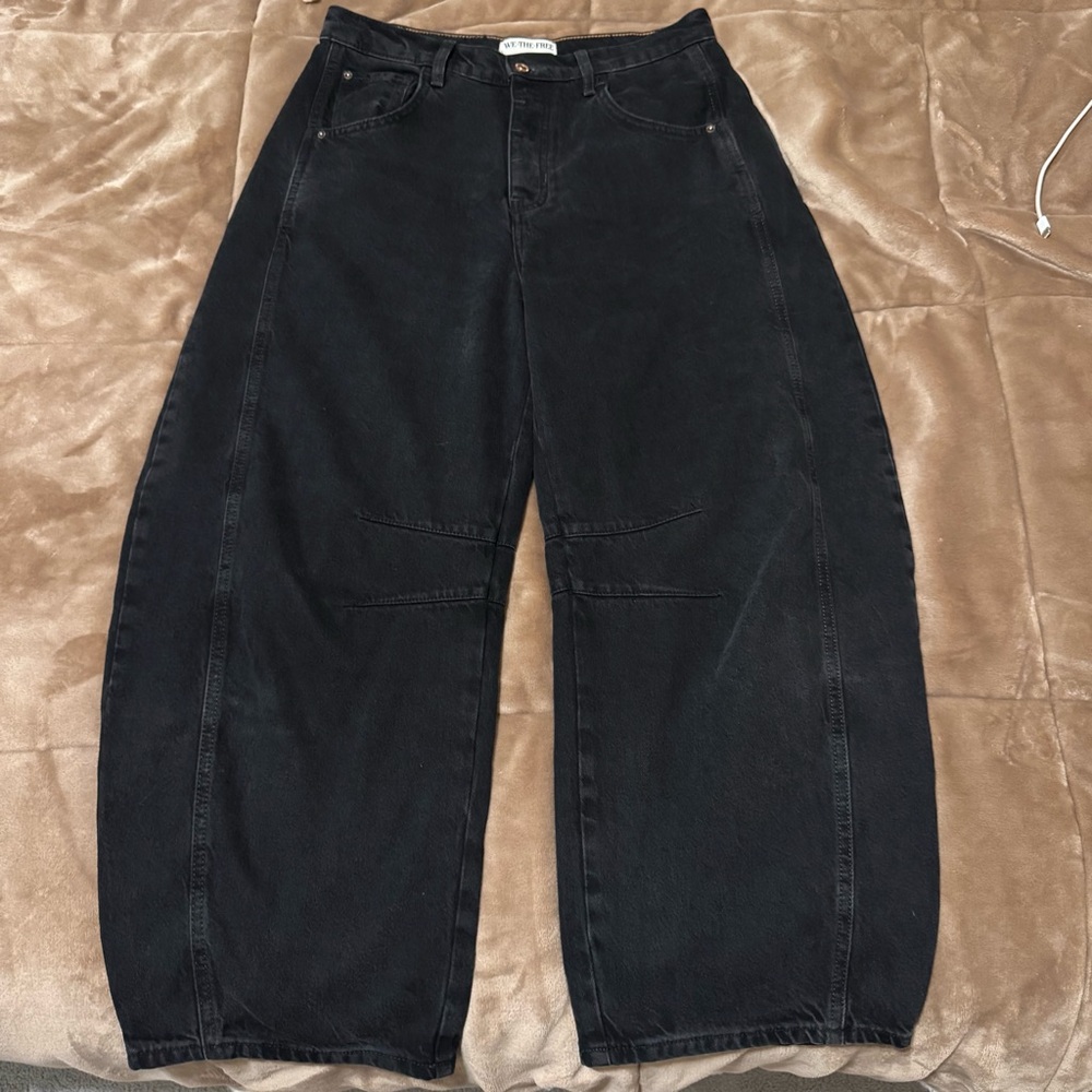 We The Free Lucky You Mid Rise Black Barrel Jeans